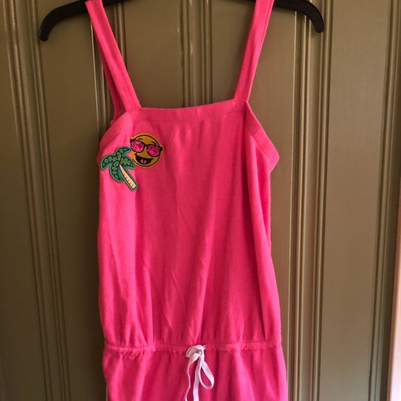Justice (16/18) Hot Pink Bathing Suit Romper Cover Up W/Summer Graphic Designs - Picture 1 of 3